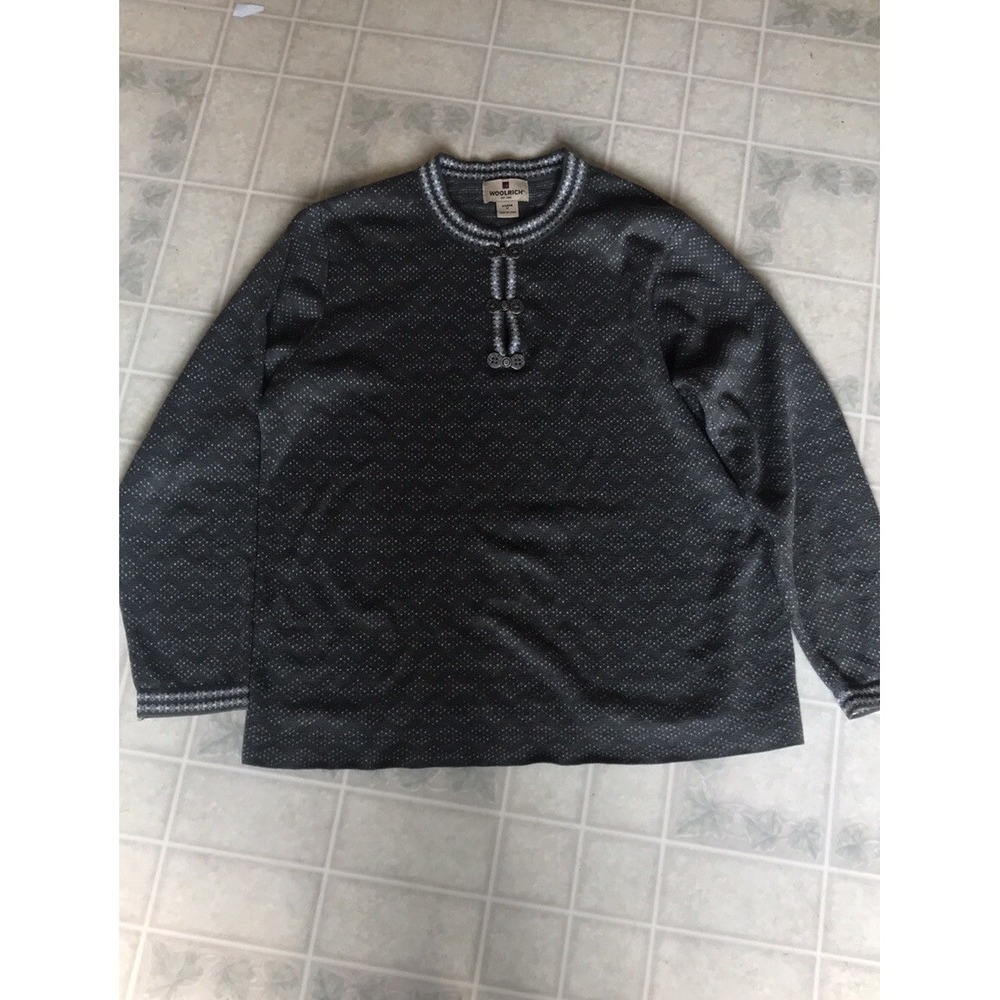 WOOLRICH Fair Isle Women's Medium Gray White Nordic‎ Metal Clasp Holiday Sweater
